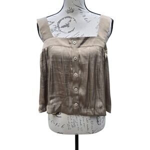 Christian Lacroix -372 NWT Button Front Sleeveless Top Blouse Olive Green Medium